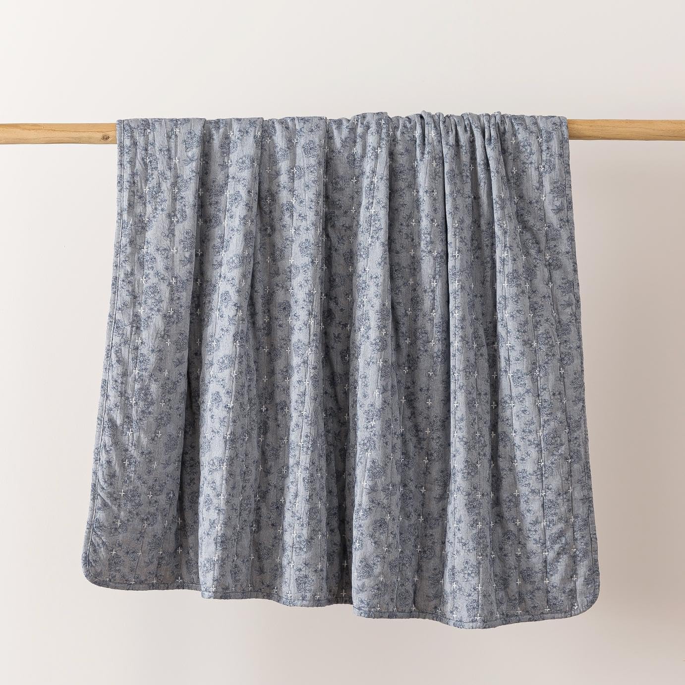 Soul & Lane Blue Whisper Diamond Cotton Quilted Throw Blanket - 50" x 60", Modern Gray Decorative Throw for Couch and Bed, Lightweight Contemporary Diamond Pattern Lap Quilt - Image 8