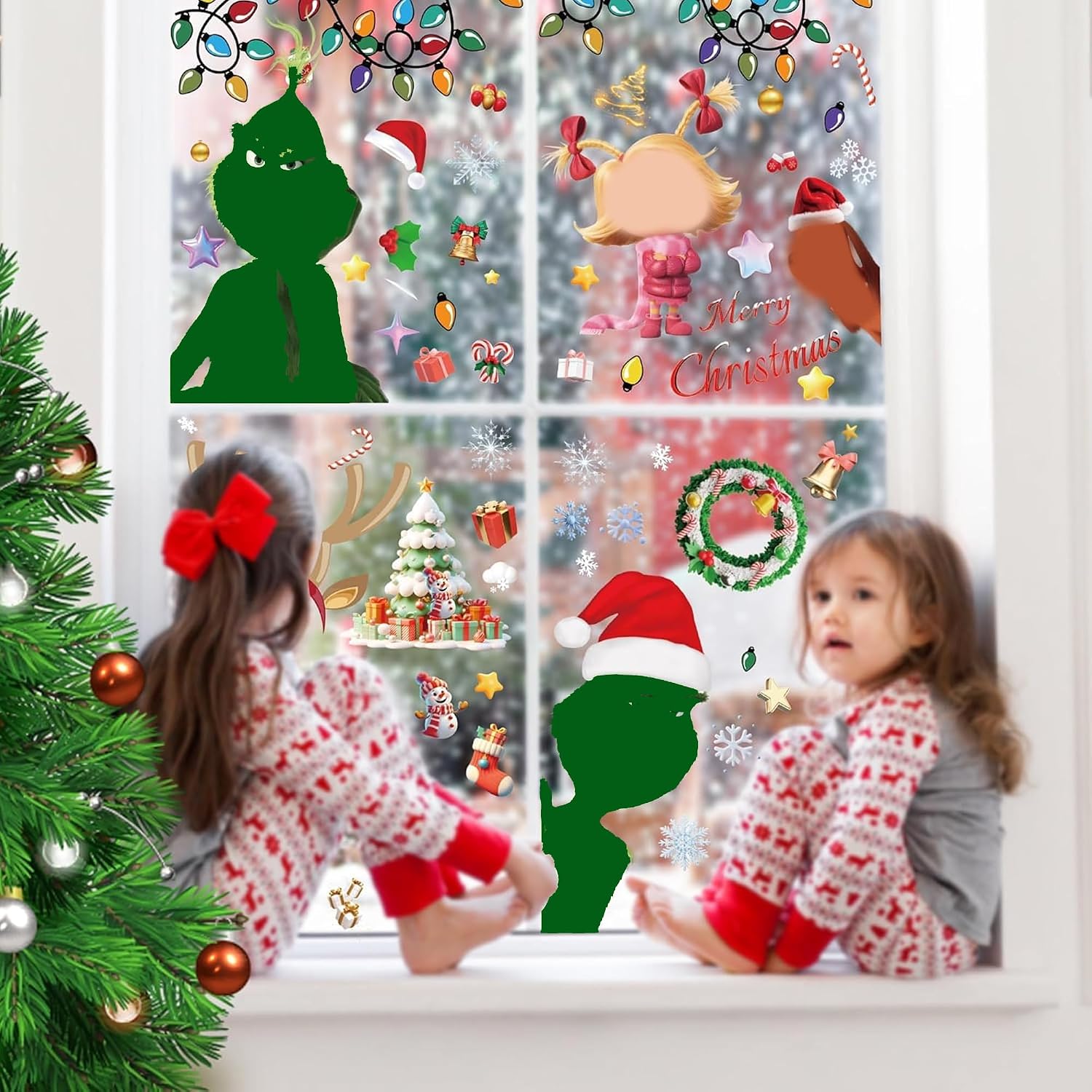 SUNWISHA Christmas Window Clings 10 PCS Reusable Double Sided Static Christmas Stickers Indoor Decor