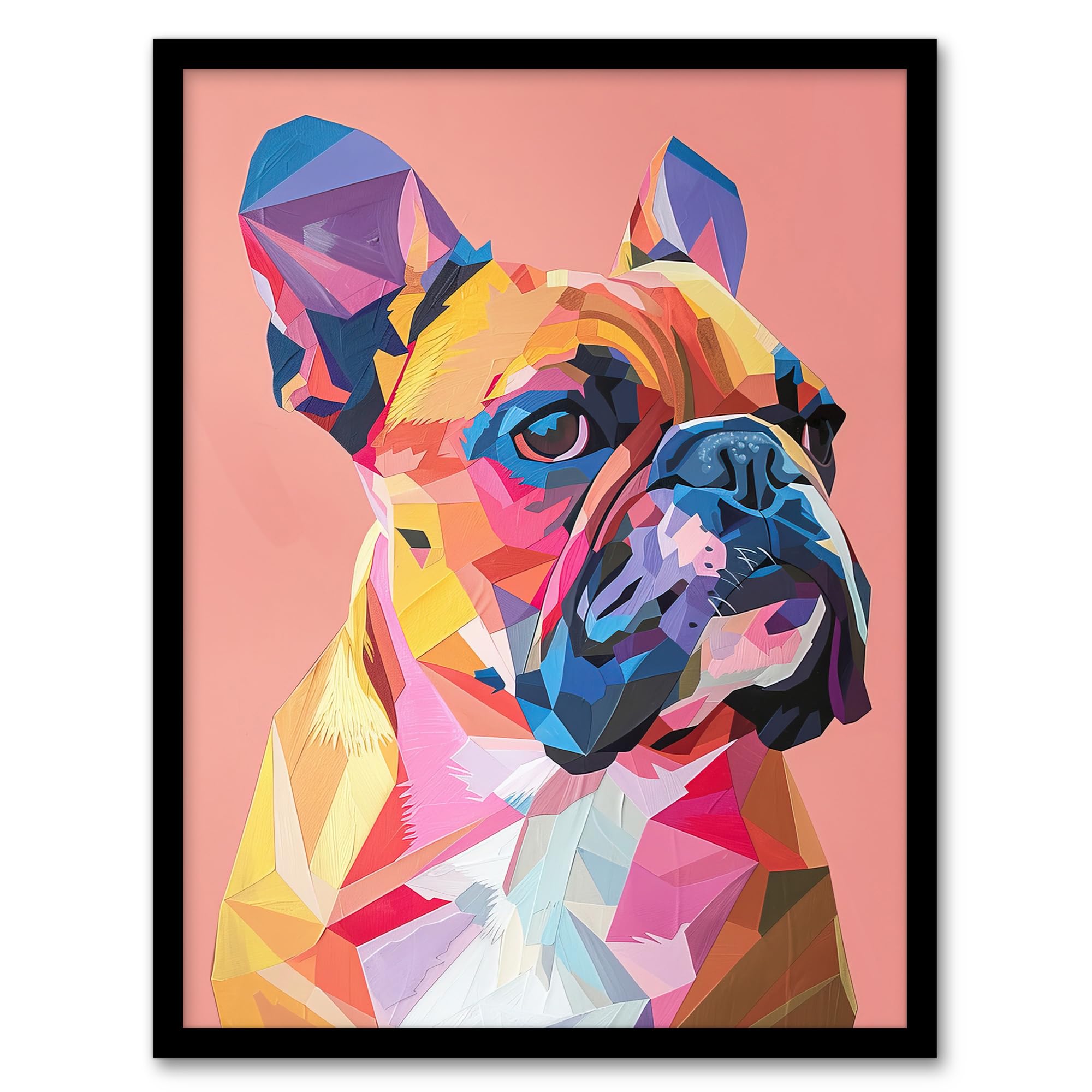 Artery8 Dog Lover Geometric French Bulldog Portrait Living Room Artwork Framed Wall Art Print 18X24 Inch