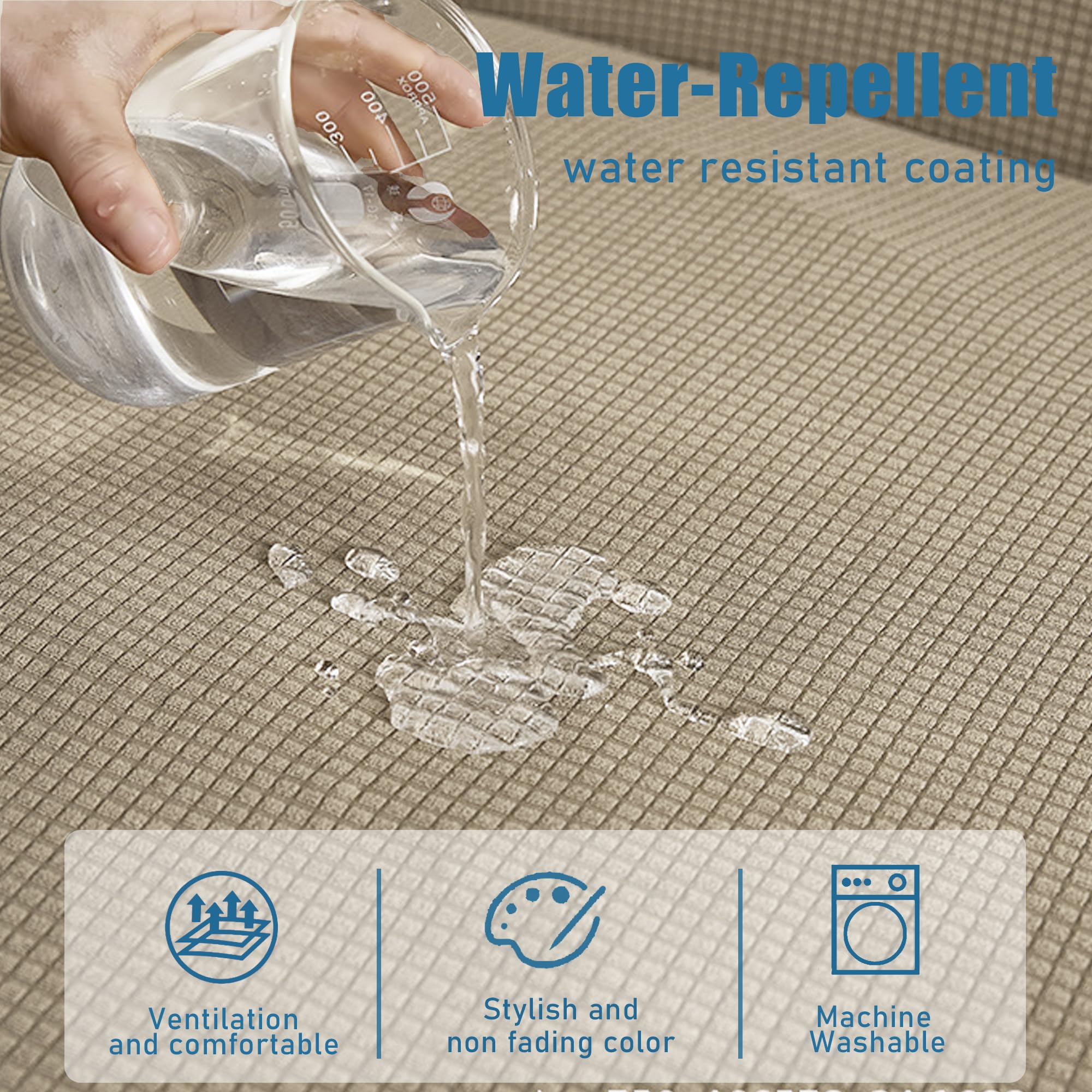 NC HOME Water Repellent Sofa Seat Cushion Covers Stretch Couch Cover for Camper Settee Cover Furniture Protector for Pets (Chair Cushion - Image 3