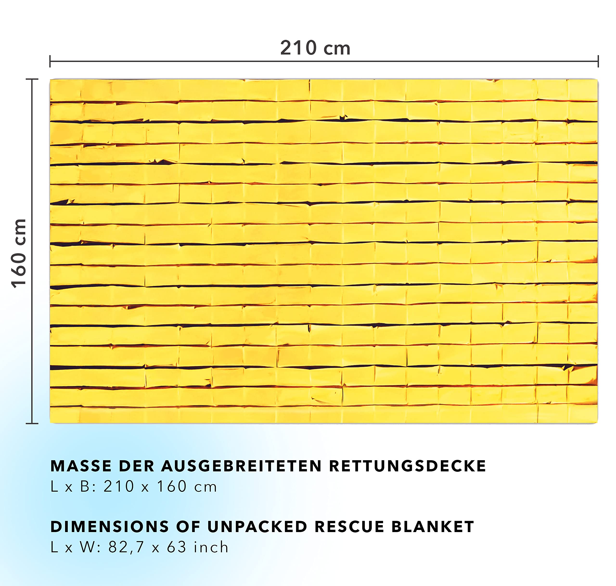 Premium Rettungsdecken - Schutz vor Kälte und Hitze - 5-15 Stück - Doppelseitige Notfalldecken - Gold/Silber - Große Rettungsfolien für Erste Hilfe - 210 x 160 cm