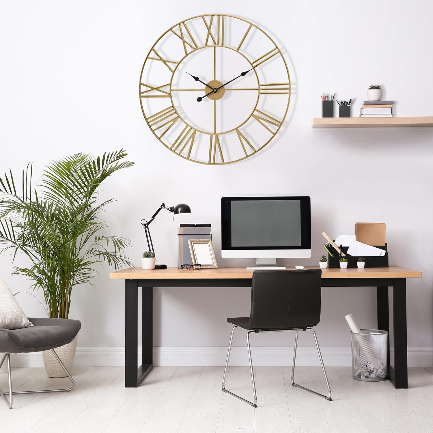 Sorbus Large Wall Clock for Living Room Decor - 24 inch Big Wall Clock Decorative - Battery Operated - Roman Numeral Analog Large Clock for Bedroom, Room, Home, Kitchen, Office, Wall Decor (Gold)