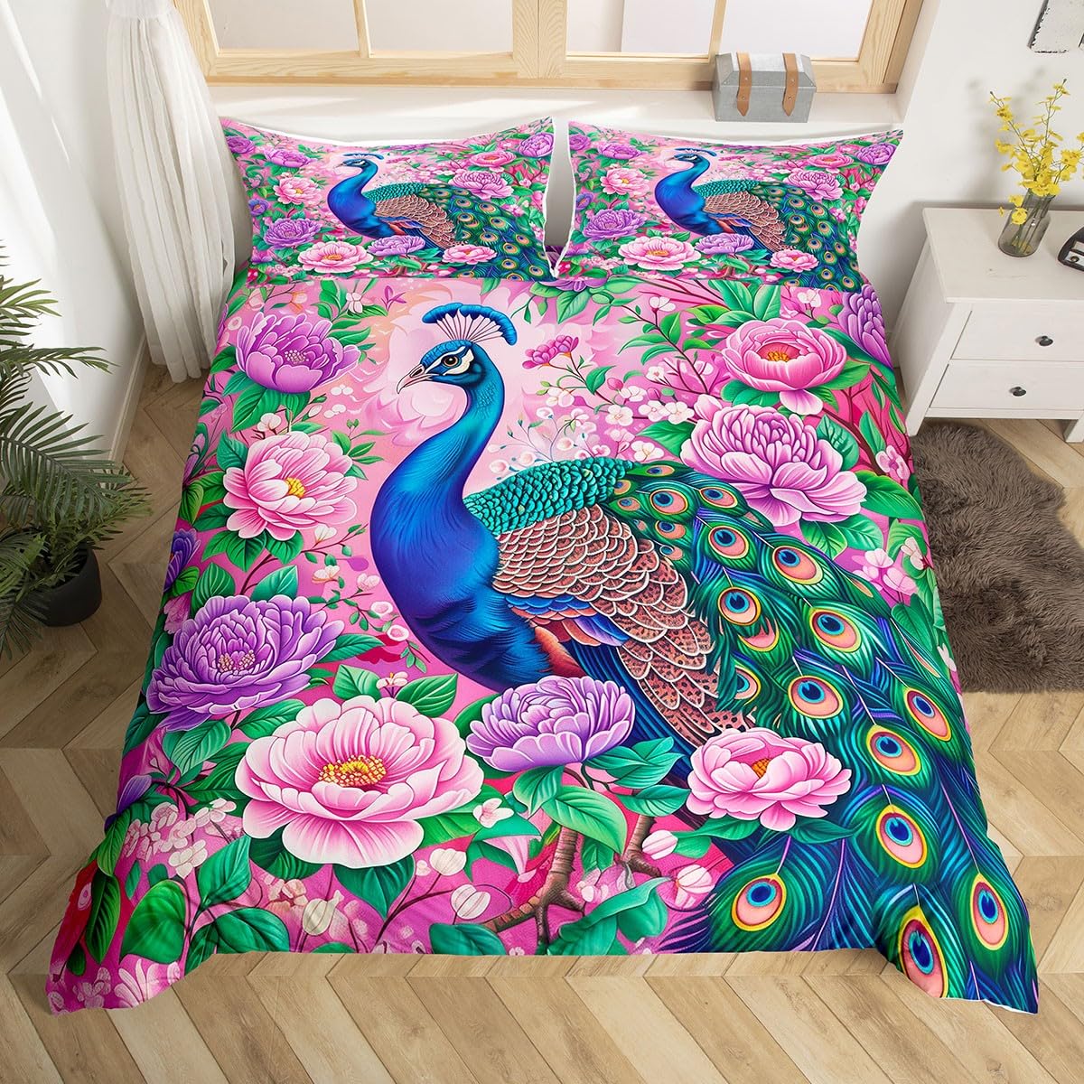 Manfei Blue Peacock Duvet Cover Set Double Size