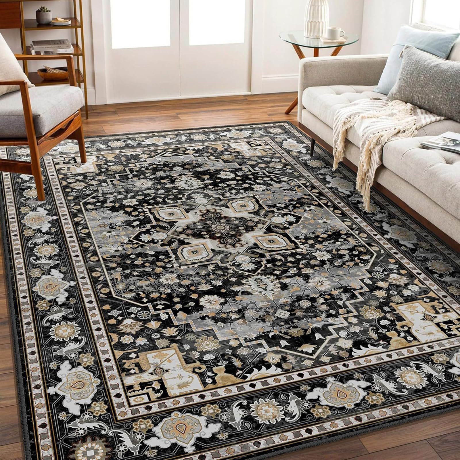 Alfombra vintage de pelo corto suave y gran tamaño para decoracion premium