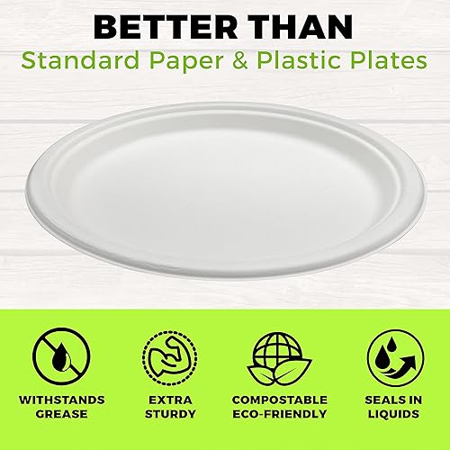 Miniatura 3 de Platos resistentes  Platos desechables de 10 pulgadas para adultos y niños  Los platos de papel de caña de azúcar ecológicos blancos son resistentes