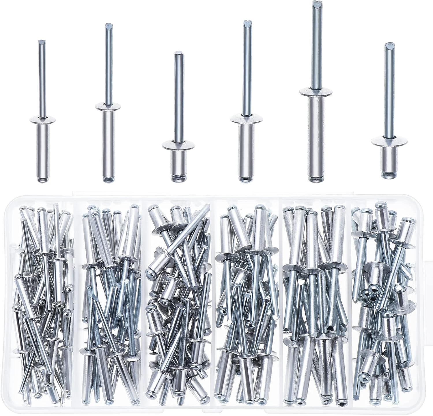 Knpwer 135 Pcs 6 Sizes Aluminum Dome Head Blind Rivets,Closed End Pop