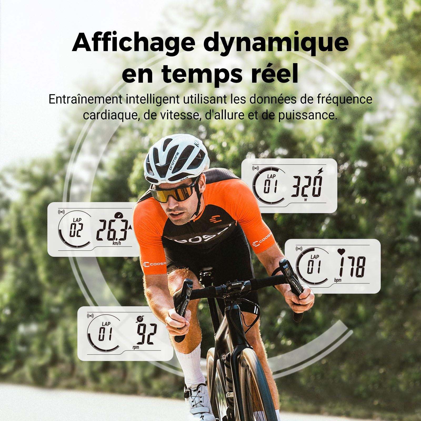 COOSPO CS300 GPS Compteur Velo sans Fil Rétroéclairé Automatique de 2,6'' Soutien, Ordinateur Velo GPS de 40h Autonomie de Batterie Écran Rechargeable étanche IPX7, Bluetooth5.0/ Ant+