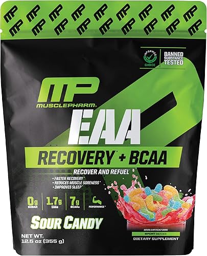 Muscle Pharm EAA Recovery + BCAAs, polvo de aminoácidos esenciales después del entrenamiento, suplemento energético preentrenamiento para hombres y