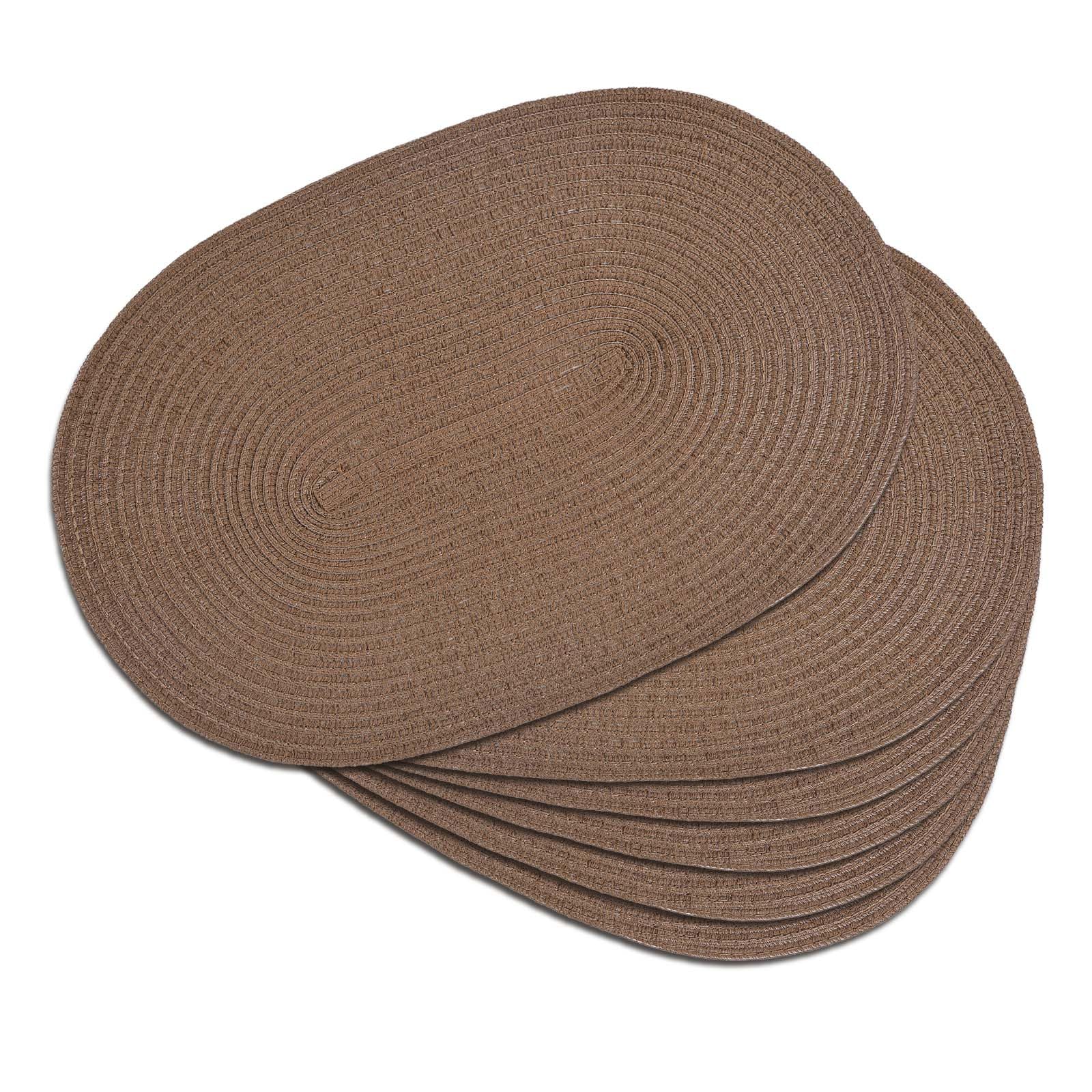 Noctiflorous Oval Braided Placemats Set of 6 Woven 12x18 Inch Non Slip Washable Heat Resistant Place Mats Round Tablemats for Dining Kitchen Party Daily Table Decor Dinner Mats (Plain Brown, 6)