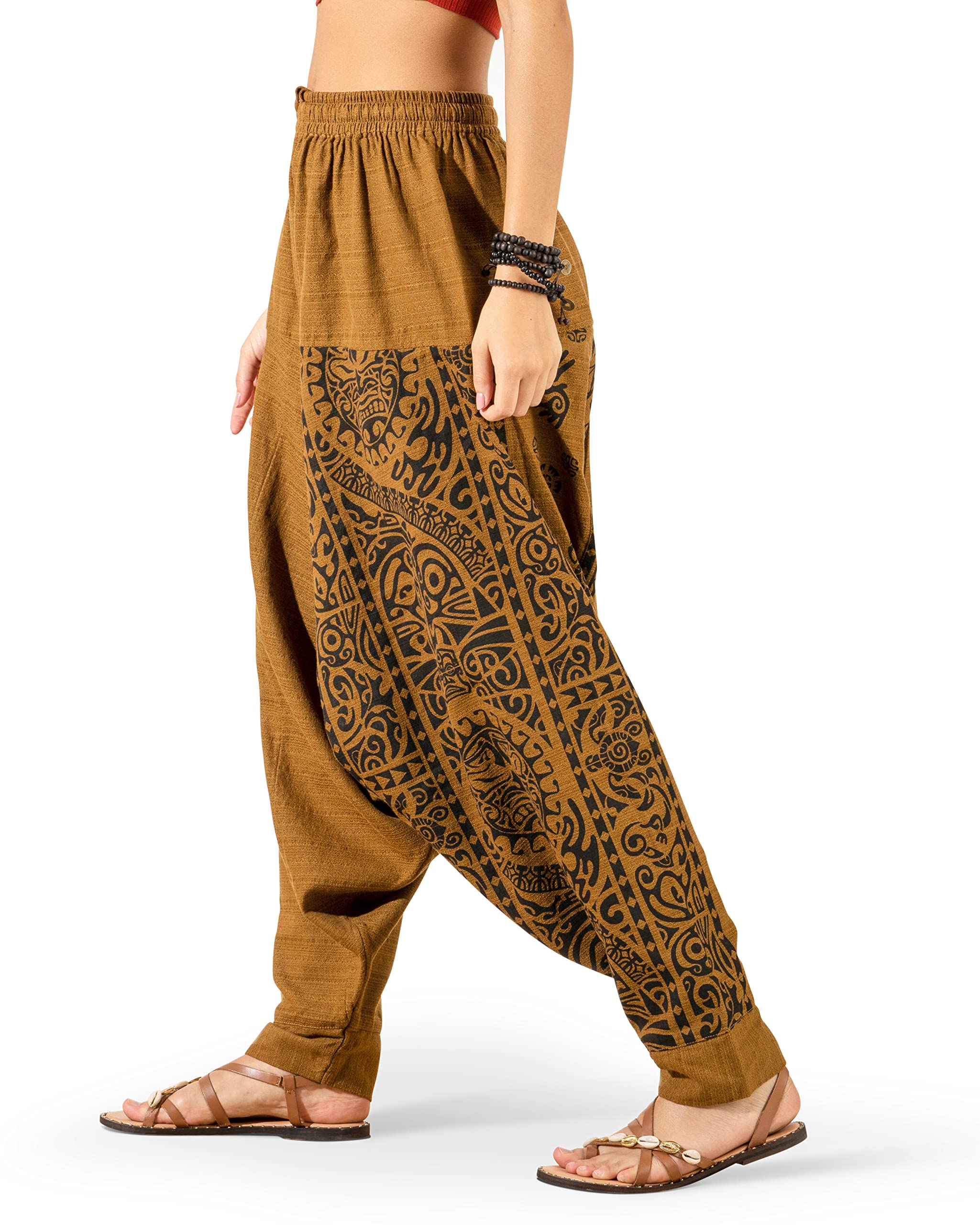 The Veshti Company Women's Printed Harem Pants - Boho Yoga Baggy Pants with Elastic Waist & Drawstring, Hippie Lounge Pants