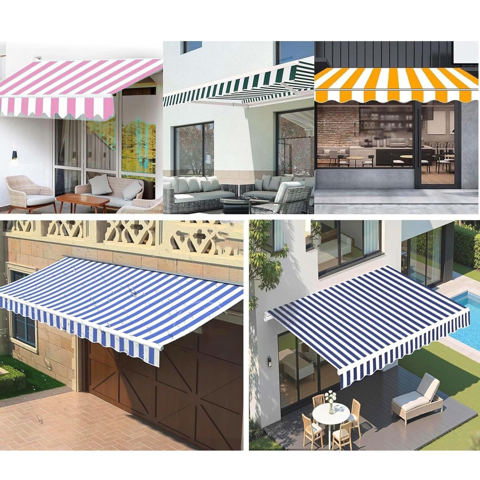 Tessuto di Ricambio per Tenda da Sole Retrattile, Telo di Ricambio con Balze Tenda da Sole A Righe Tessuto di Ricambio per Tenda da Sole Impermeabile