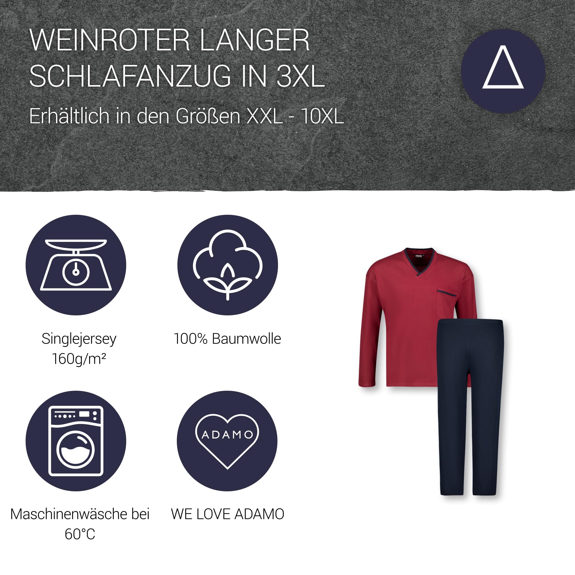 ADAMO Langer Herren Schlafanzug Übergrößen bis 10XL