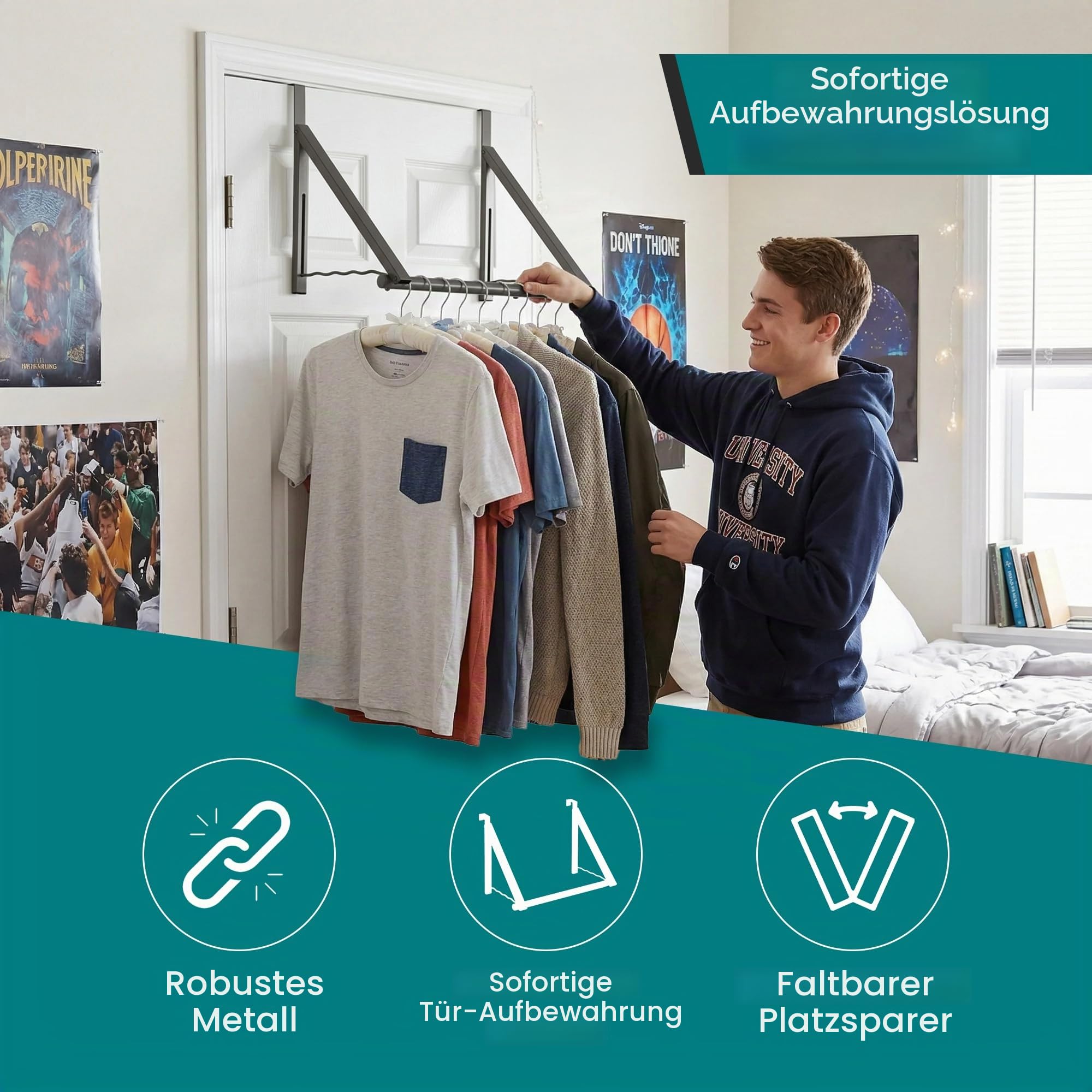 HOLDN' STORAGE Strapazierfähiger Kleiderständer für Tür, erweiterbar, faltbar, für Schrankstangen, Kleiderstange, Organisieren von Schränken, Aufbewahrung usw. in Badezimmern/Schlafzimmern (weiß) Baumarkt
