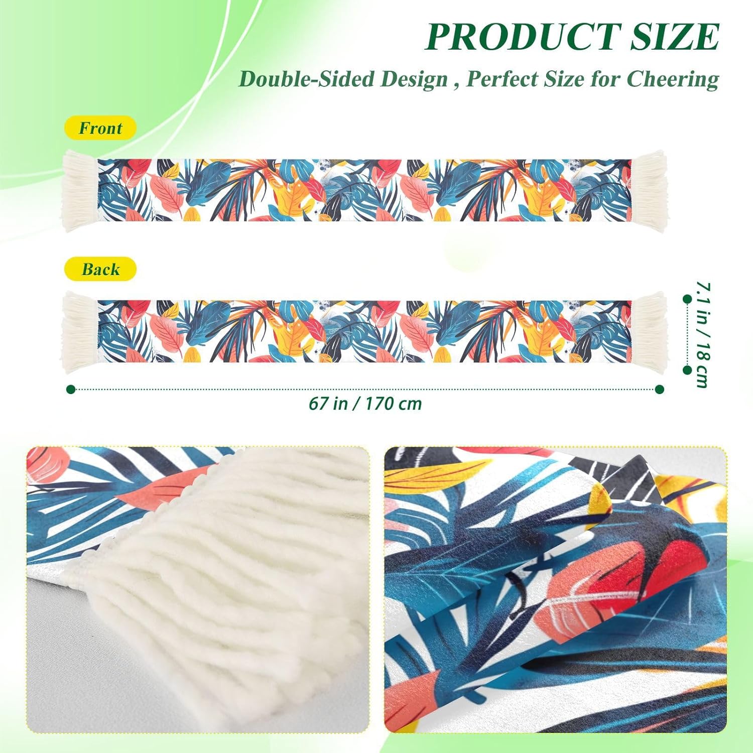 CHIFIGNO Abstract Tropical Leaves Sports Fan Scarf Towel, Soft Quick Dry Polyester Rally Towel for Soccer Fans, Cheering Sweat Wipe Scarf