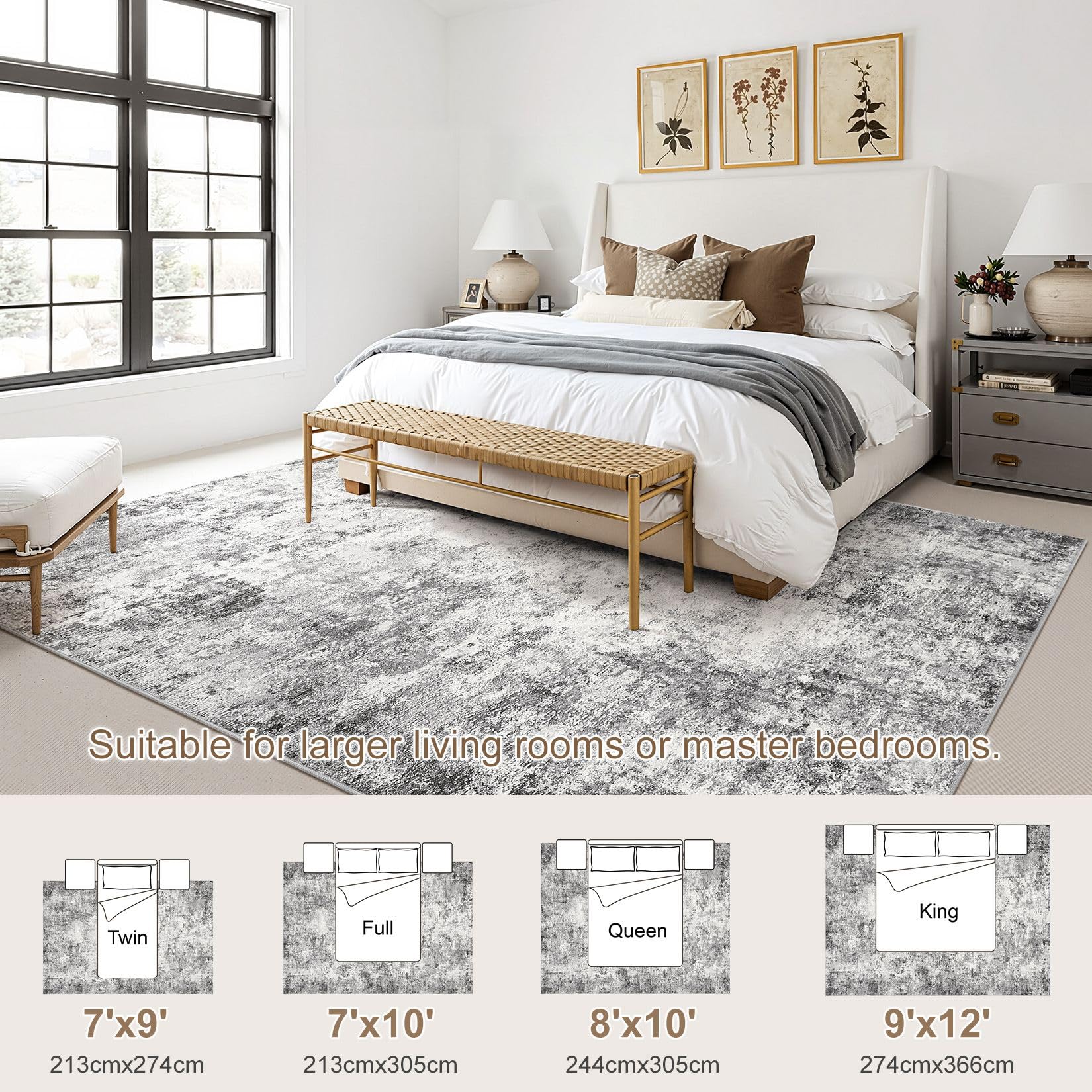 PADOOR 8×10 Rugs For Living Room Non Slip Geometric Machine Washable Rugs Neutral Area Rugs 8x10 Modern Ultra Thin Carpet For Bedroom Dining Room No Shedding Office Rug Grey Rugboho Grey