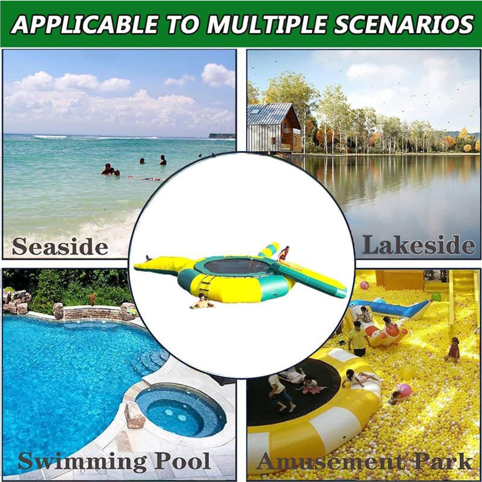 Lake Water Trampoline?3/4/5M Large Inflatable Swim Platform Water Trampoline Recreational Water Bouncer Floating Trampoline &Slide/Tube/Jumping for Lake (16FT)