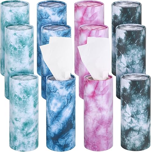 12 cajas de pañuelos cilíndricos para automóvil, servilletas impresas, redondas, desechables, cajas de pañuelos faciales de viaje para portavasos de