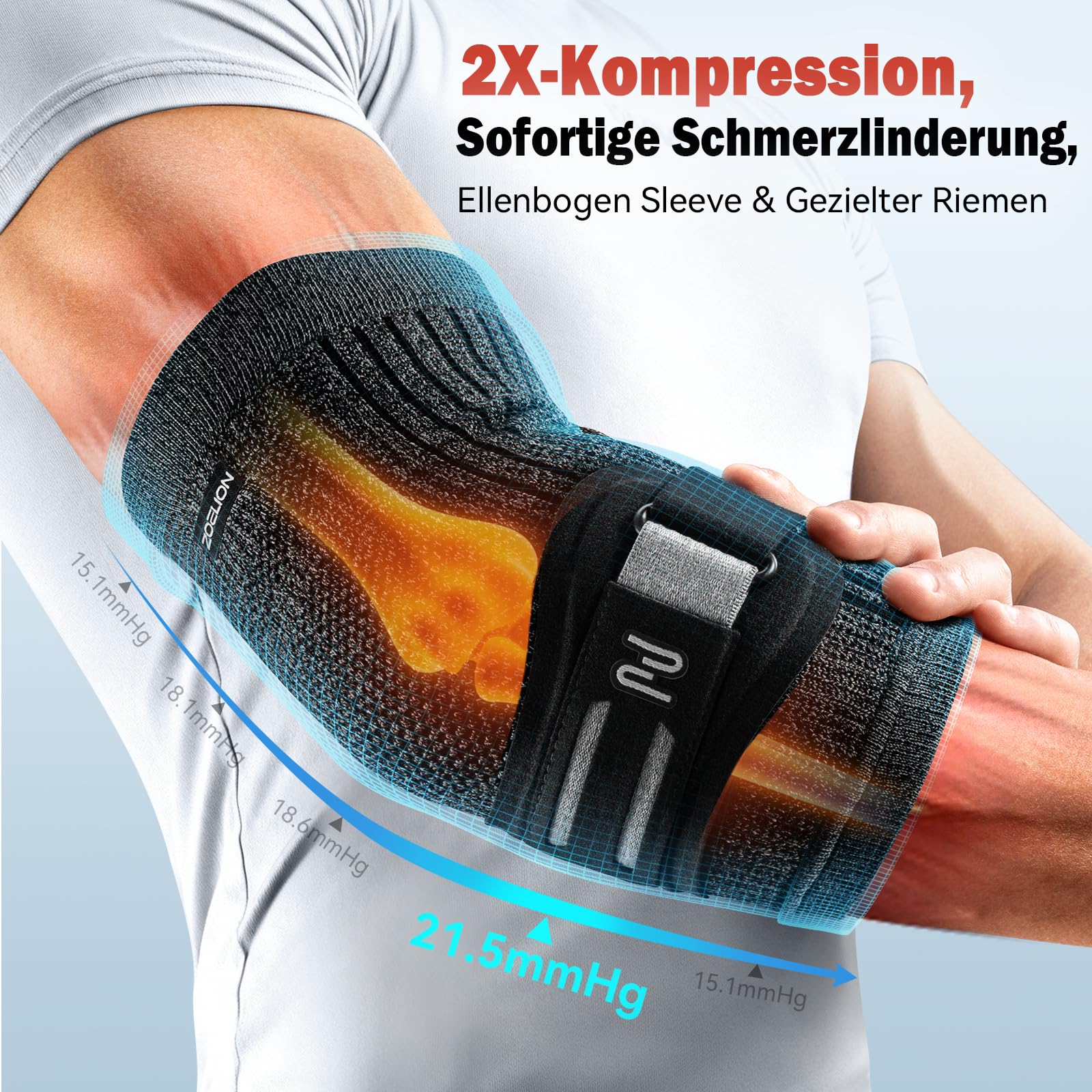 ZOELION Dual-Stütze Ellenbogenbandage mit gezieltem Silikon-Strap & Gel-Pad, Tennisarm Bandage, Ellenbogen Bandagen Herren Damen für Tennisarm, Golferarm, Sehnenentzündung, Sport (Schwarz, M)