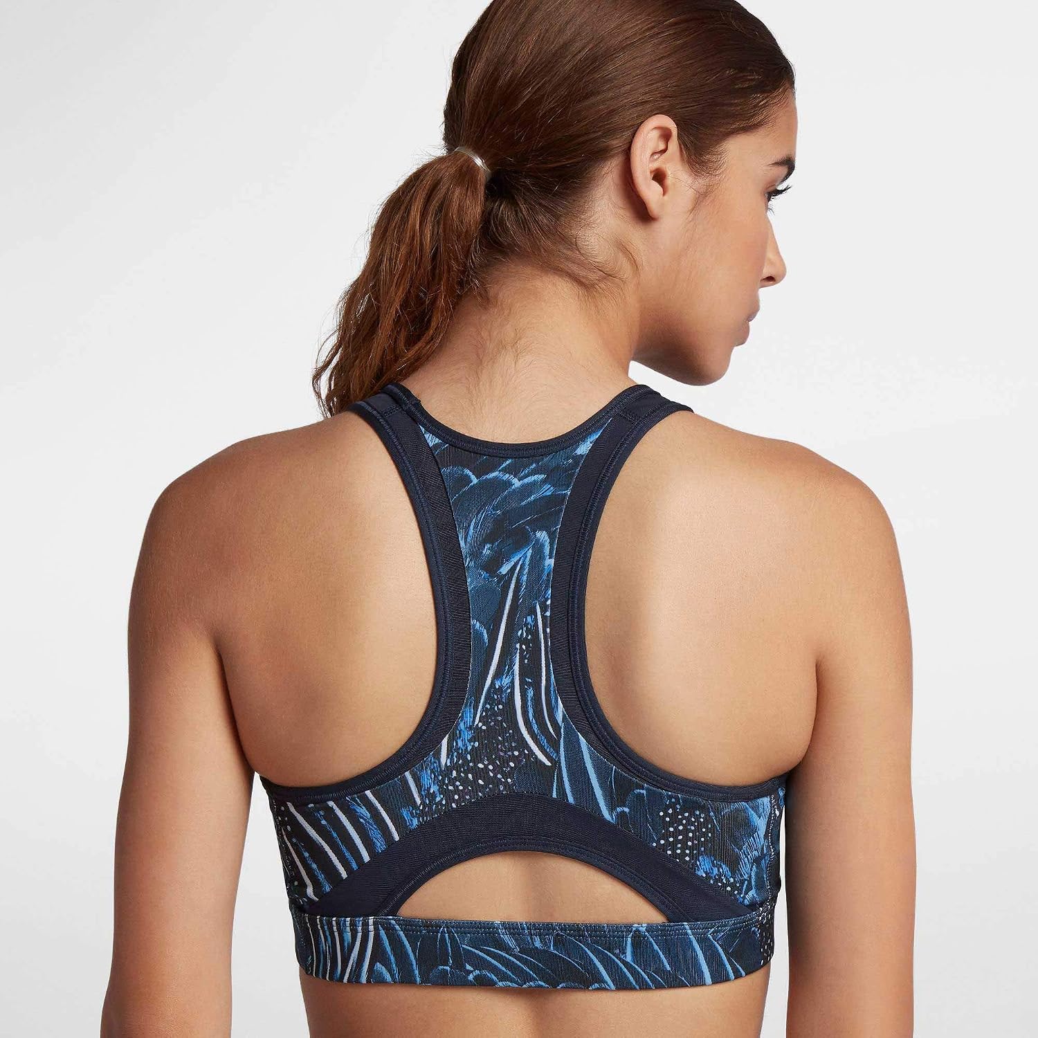 Nike Women's Dri-FIT Feather Curve Sports Bra (University Blue/Obsidian