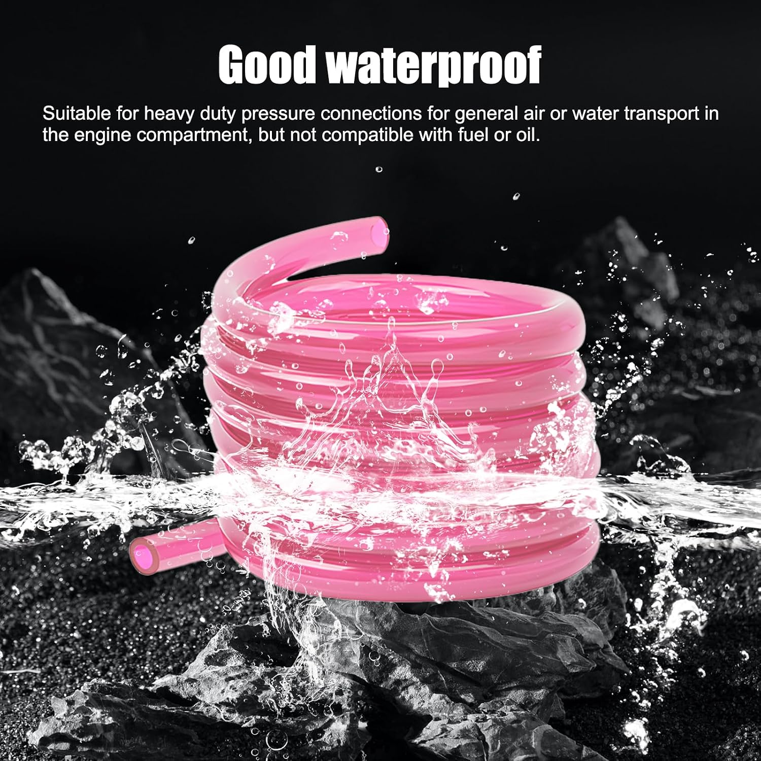 Motorcycle Carburetor Fuel Pipe, 118.11" Long 0.2" ID 0.31" OD Flexible High Temperature Resistant Rubber Hose, Waterproof Modified Plug-in Pipe, Universal for Motorcycle ATVs (Pink)