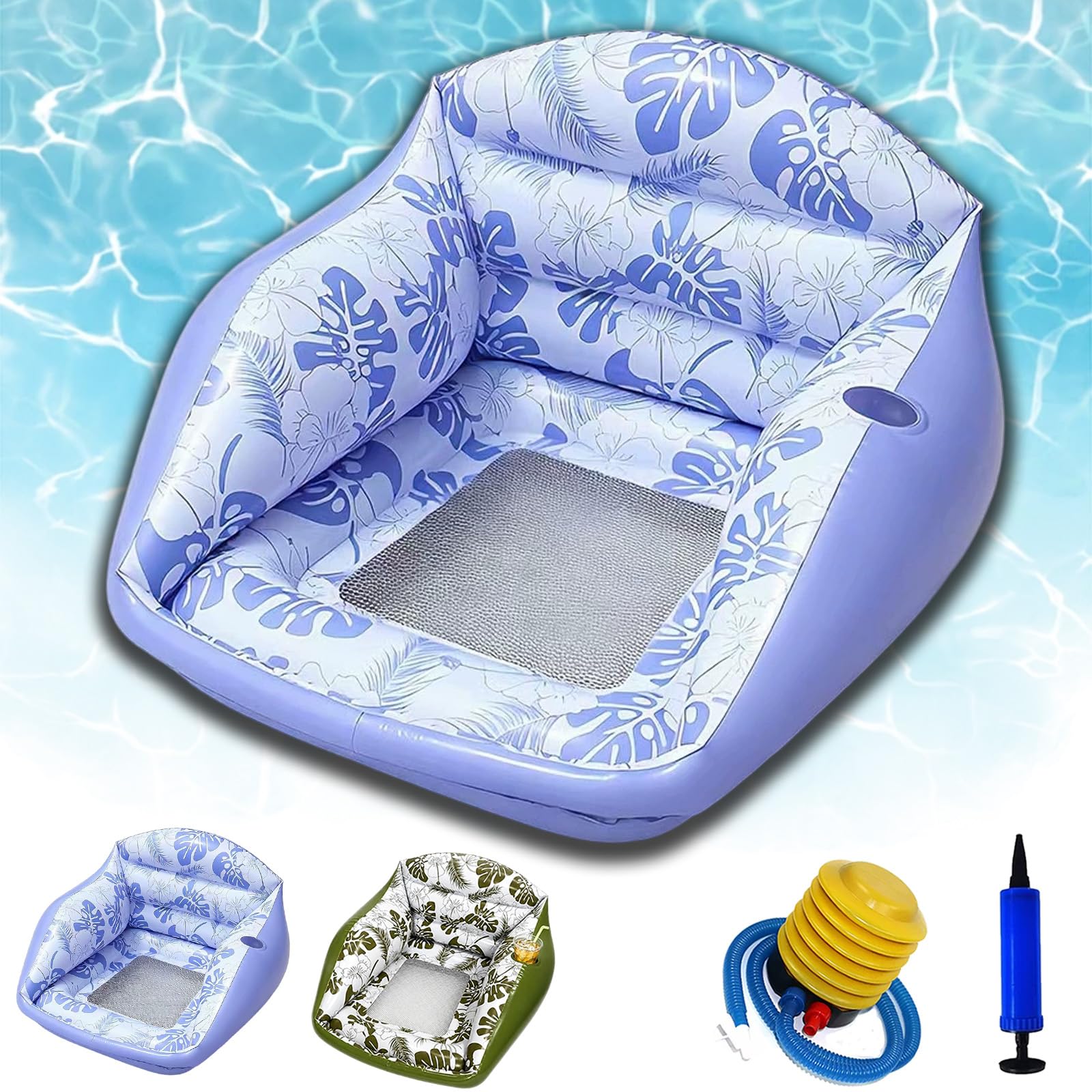 Fauteuil Gonflable Piscine 3-en-1 Adulte, hamac Flottant en U avec Porte-gobelet et siège Filet pour Piscine, lac, Plage et Vacances