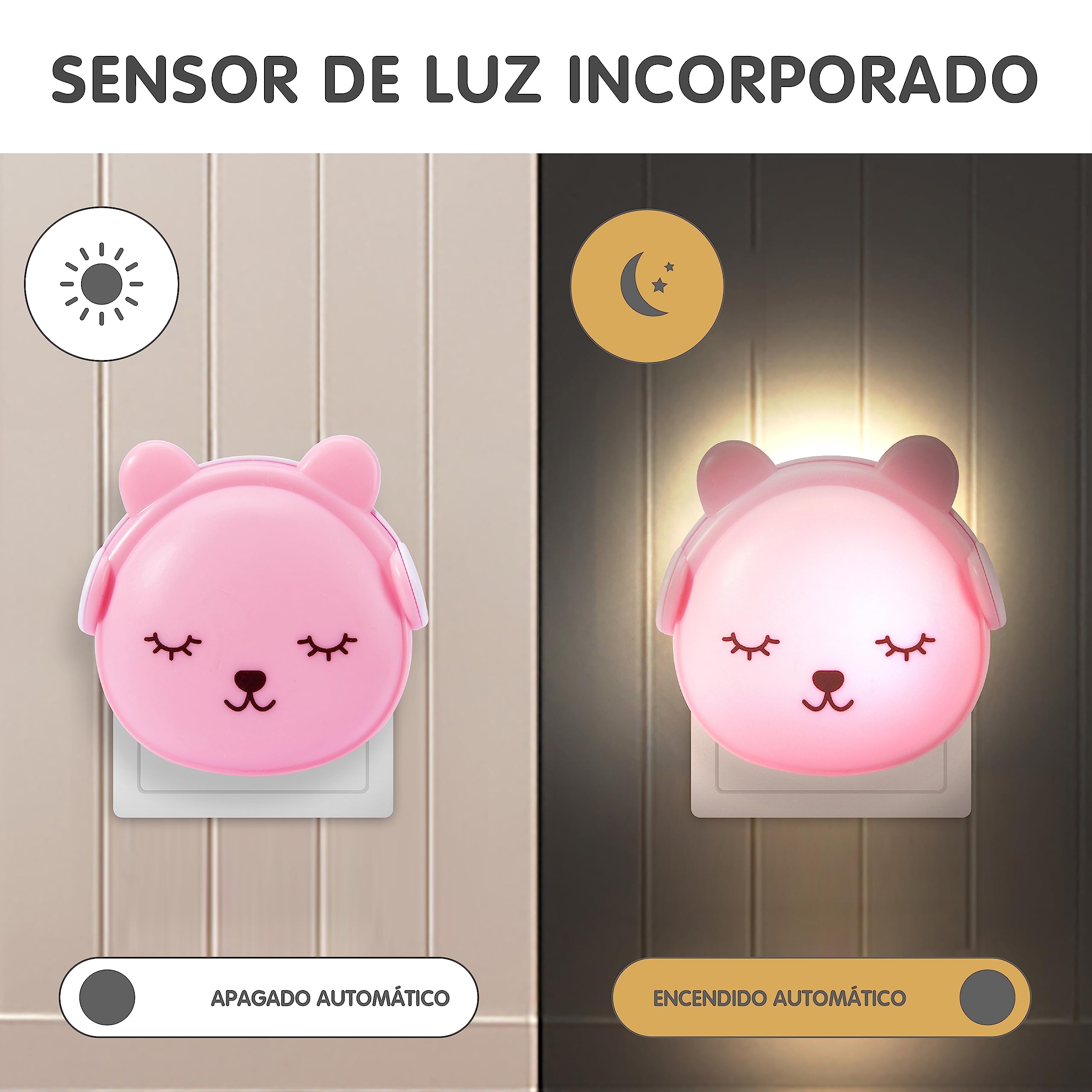 BRUNOKO Set 3 Ositos - Luz Nocturna Infantil con Sensor - quitamiedos Pared - Ideal para Habitación, Pasillos y Baño - Suave Luz de Noche para Niños - Fácil de Usar con Enchufe