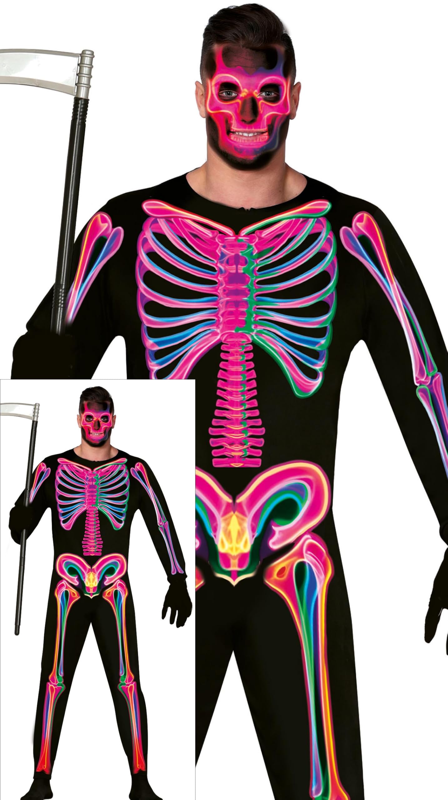 FIESTAS GUIRCA Neon Spook Men Fancy Dress Costume - Neon Skeleton Jumpsuit Costume - Mens Halloween Costumes Adult Size M
