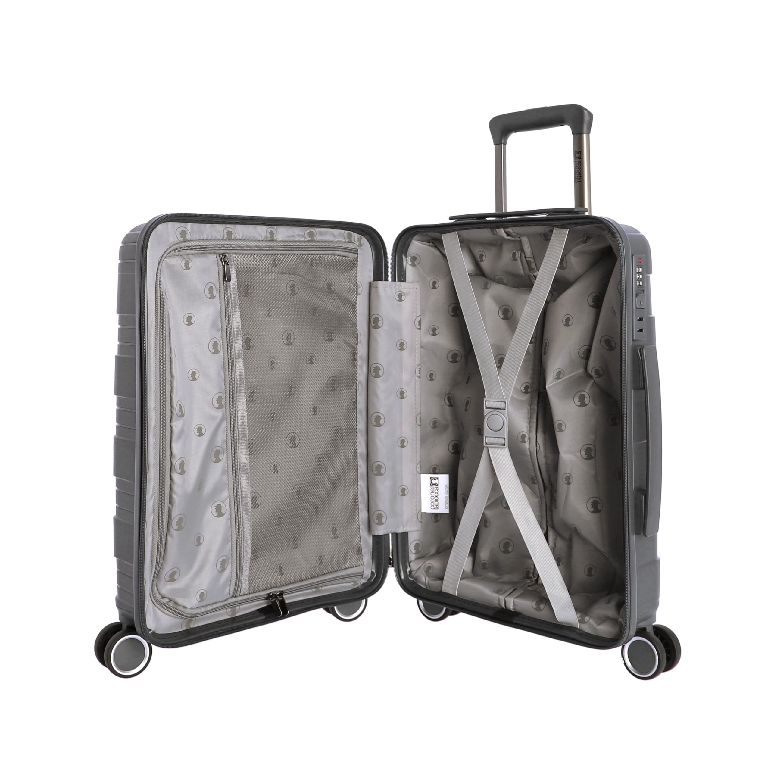 Coronel Tapiocca Valigia da cabina 55 x 40 x 20, valigia da viaggio adatta per Ryannair, trolley bagaglio per aereo, resistente, con 4 ruote a 360° e lucchetto TSA, grigio, Classico
