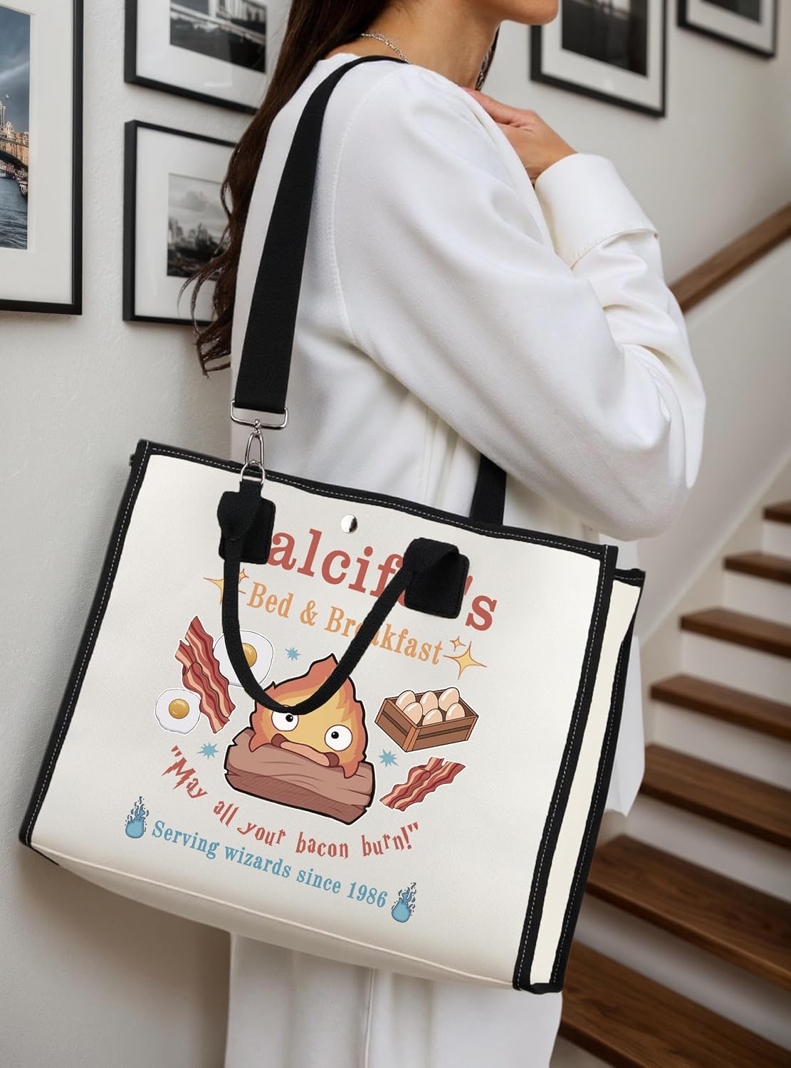 TSOTMO Calcifer's Bed & Breakfast Tote Bag Anime Lover Gift for Women Mother Best Sister