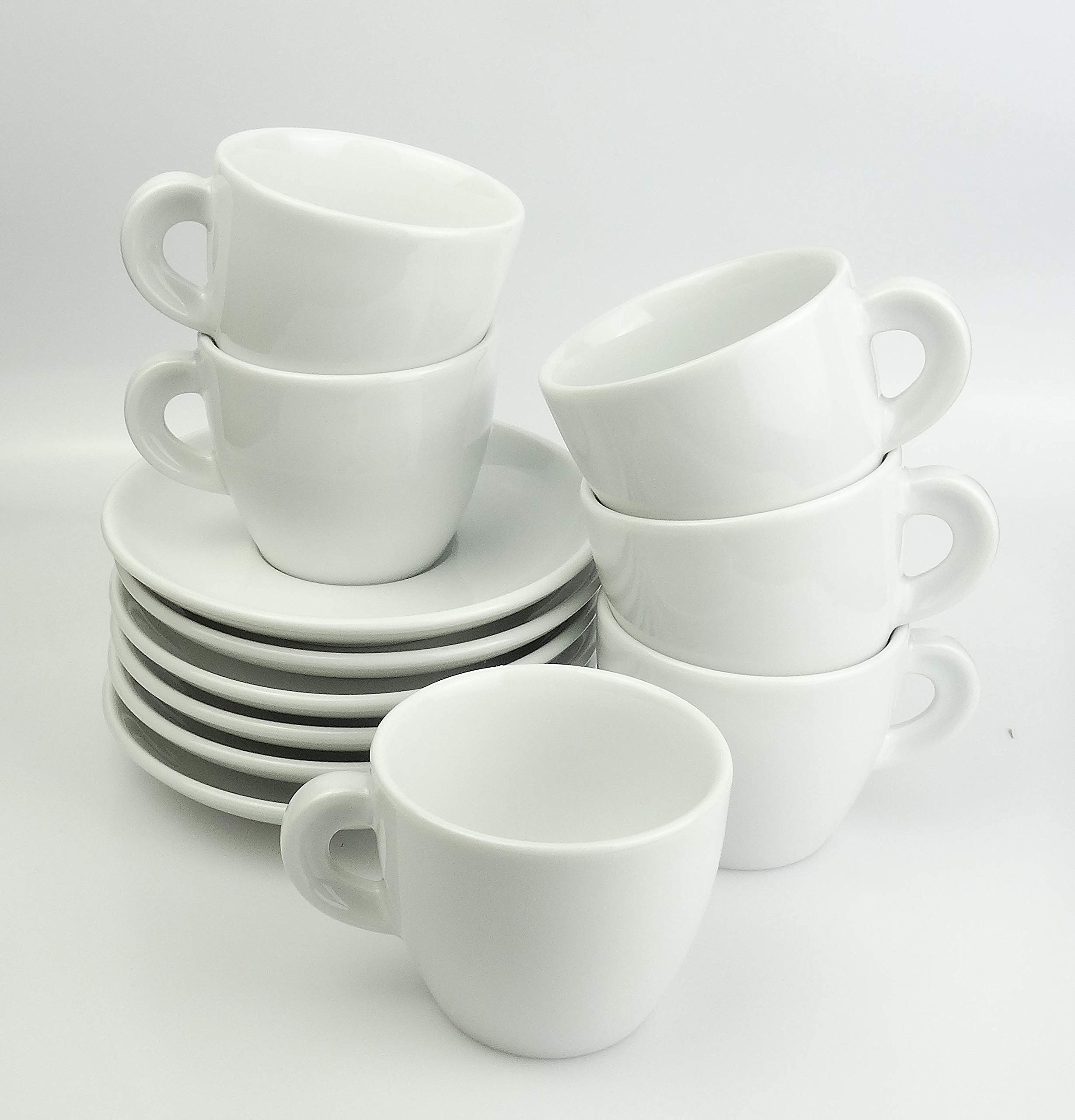 Italienische Cappuccino-Tasse „Verona Open“ – Weiß, Großer Henkel, 180 Ml, 6 Tassen & 6 Untertassen, Handgemacht, Made In Italy, Spülmaschinenfest Cappuccino Tasse