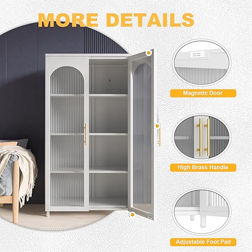 Miniatura 6 de Gabinete de almacenamiento con puertas de cristal,Gabinete de metal para sala de estar, pasillo, cocina, despensa, gabinete de vidrio para