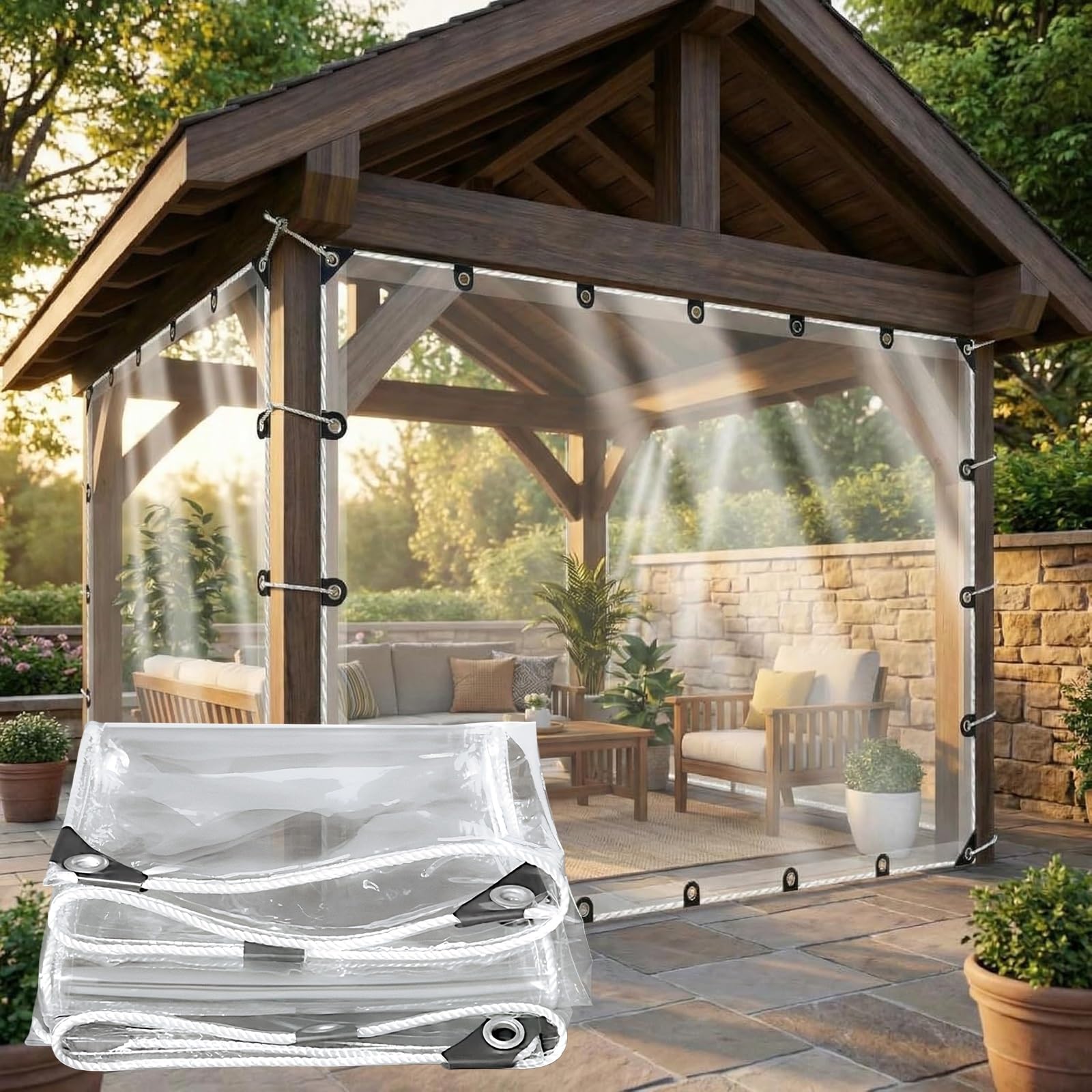 Ykeovcibi One Color Transparent Waterproof Tarpaulin, Rain Tarp With Grommets, Tear-Resistant, Uv-Resistant, Suitable For Patios, Greenhouses, Porches, And Outdoor Use(2X3m/6.6X9.8ft)