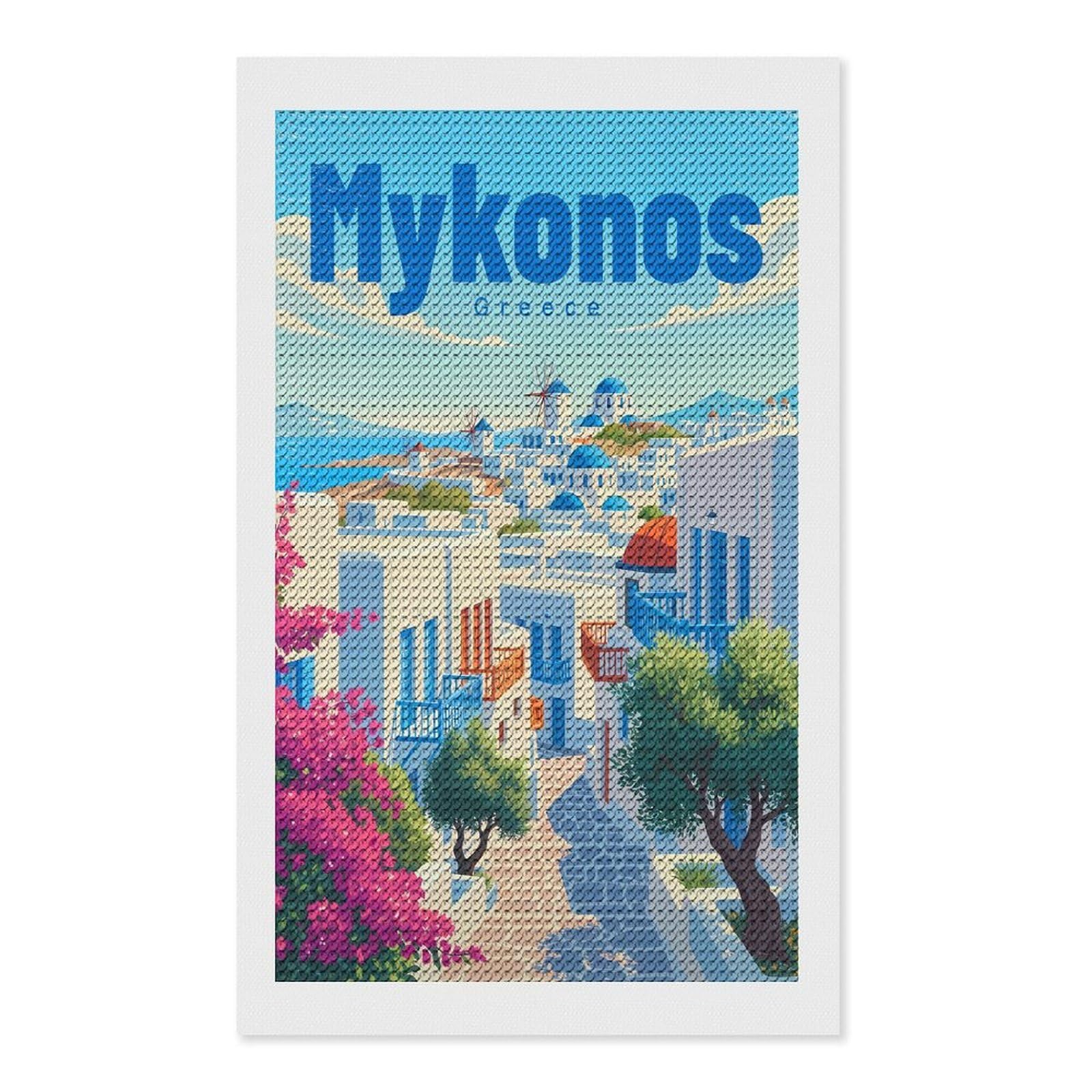 Junmoney Golden Dusk Over Mykonos Diamond Art Canvas 12"x20", for Adults, Printed Canvas, Home Wall Decor, Gift Idea, Mindful Craft Activity