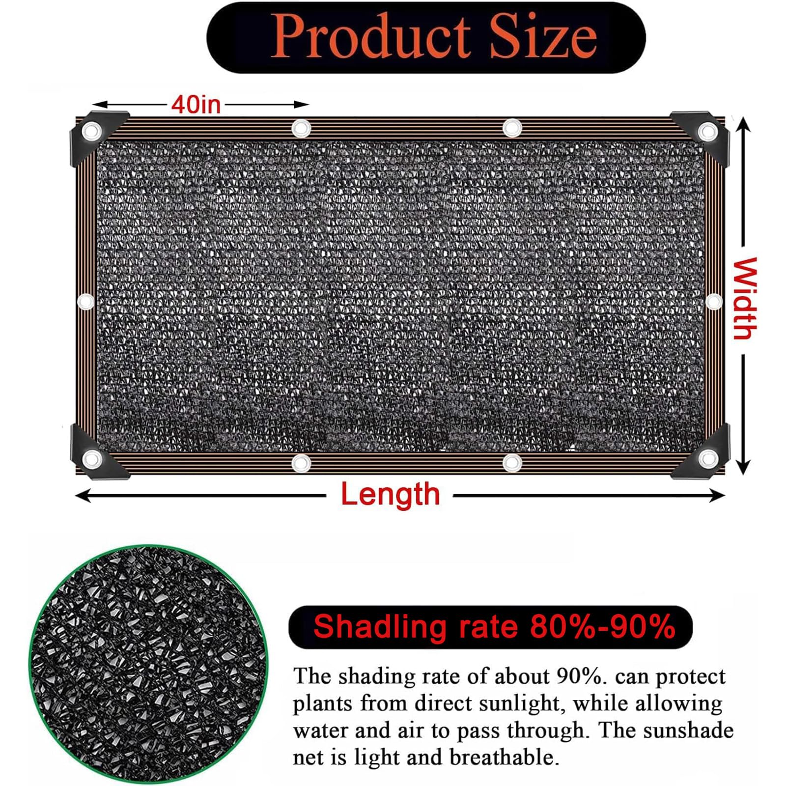 Rete Ombreggiante da Giardino con Occhielli 5x5m(16.4*16.4ft),Teli Ombreggianti da Esterno 90% Protezione da Sole Anti UV,Rete Telo Ombra per Serra/Balcone/Piante Da Patio/Pollaio/Posto Auto/Piscina
