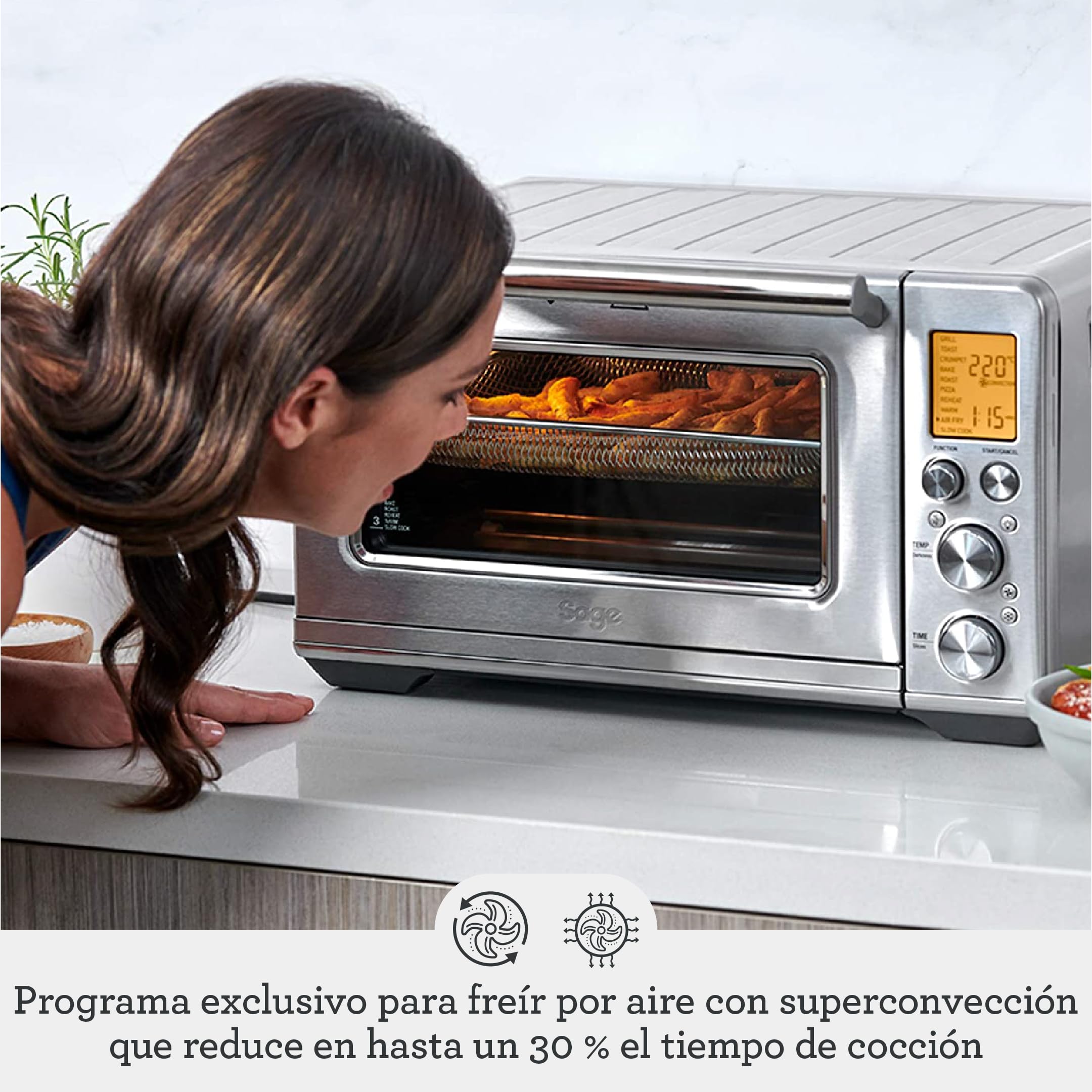 Sage Smart Oven Air Fryer - Con Función de Horno y Freidora - Tuesta, Gratina, Hornea, Asa, Fríe, Recalienta y Cocina Lento, Acero Inoxidable | Freidora de Aire, Sistema Element iQ, 10 Funciones de Cocción, Doble Convección, Luz Interior del Horno