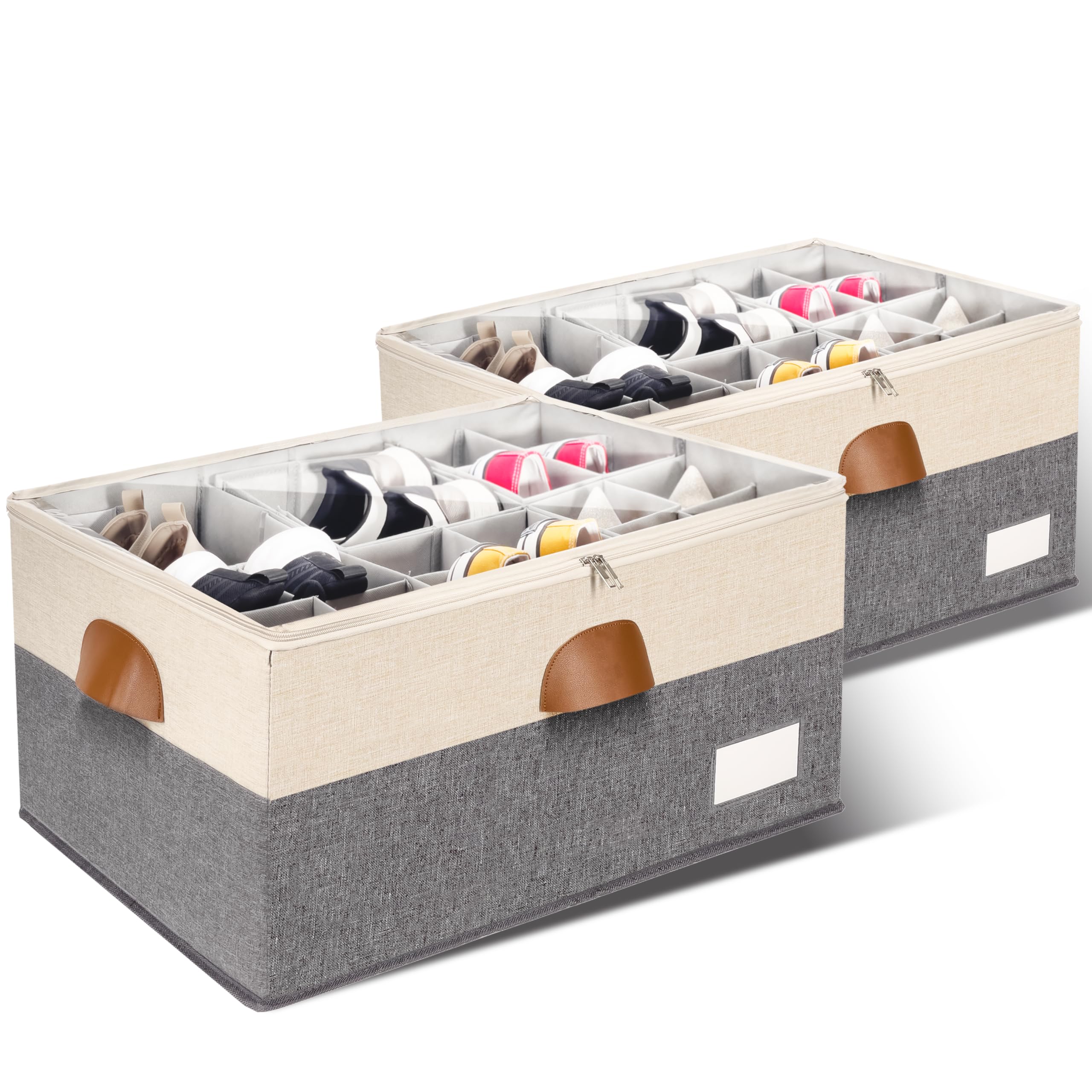 Confezione da 2 organizer per scarpe per armadio, contenitori regolabili per scarpe, grandi contenitori pieghevoli con copertura trasparente, portascarpe salvaspazio con 4 manici, adatti per 12