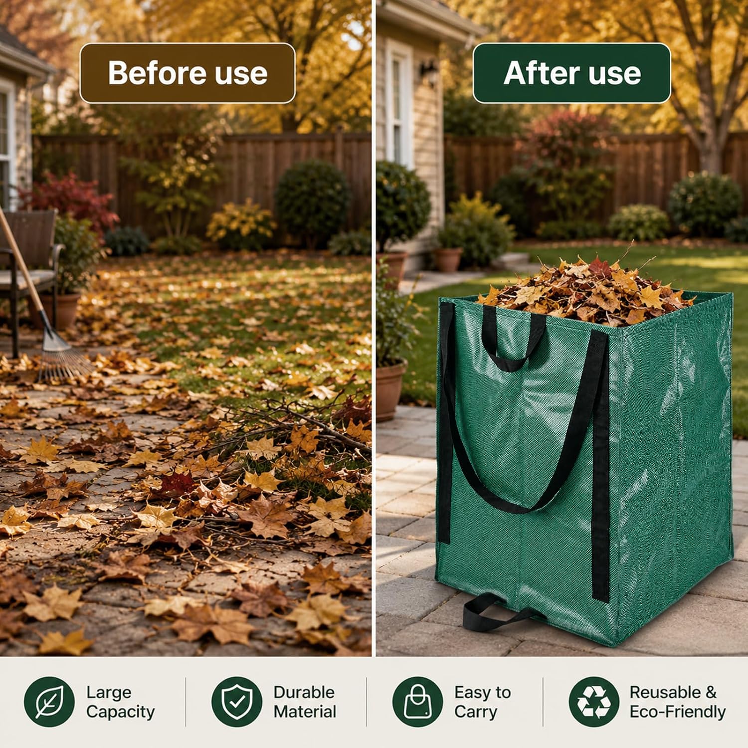 1Pack 48-Gallon Reusable Yard Waste Bag, Leaf Collector Bags with Handles image 4