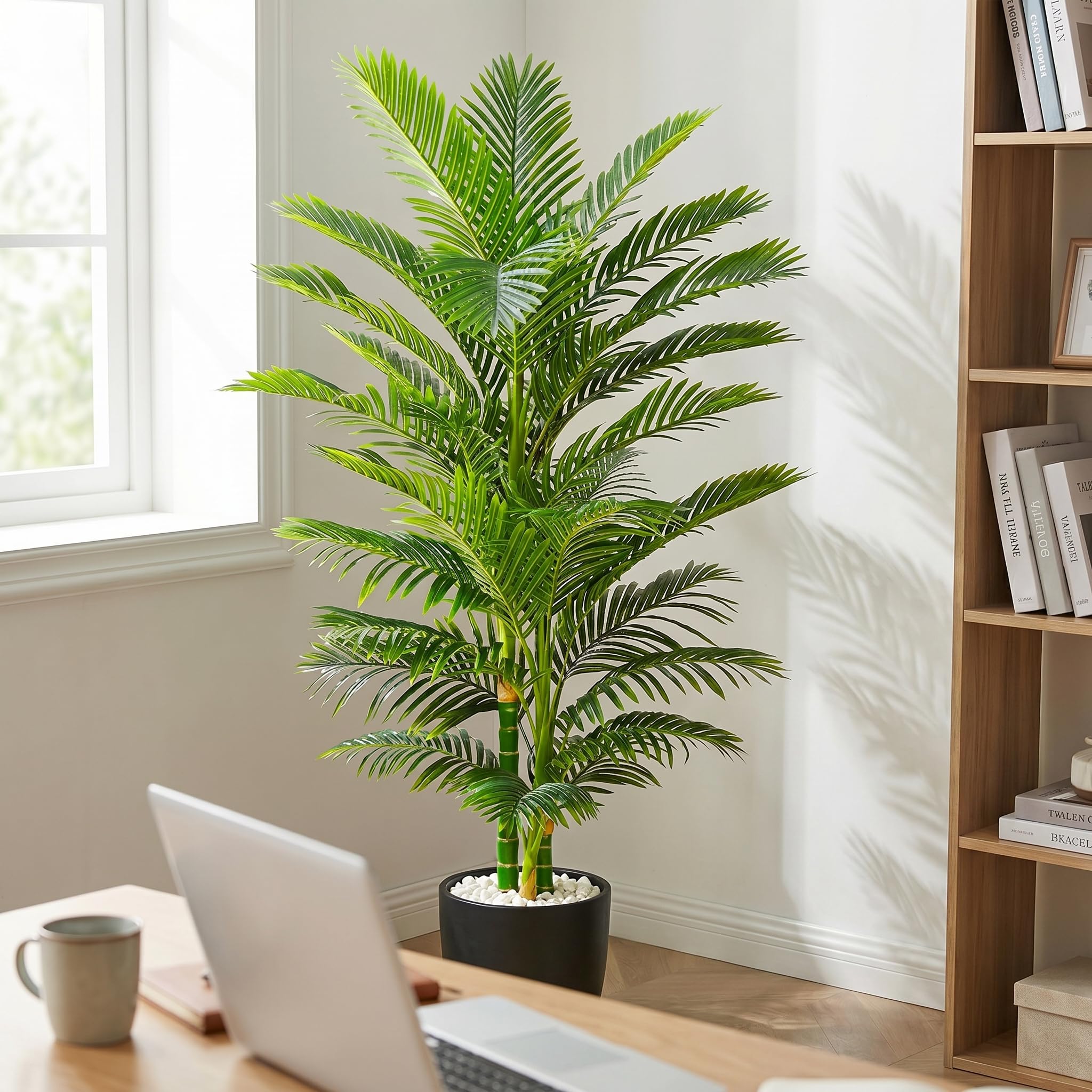 180cm Plantes Palmier Artificielles Interieur - Fausse Areca Plante en Noir Pot, Grande Arbre Artificielle, Fake Verte Plant pour Décoration d'Intérieur de Bureau ou Salon ou Maison