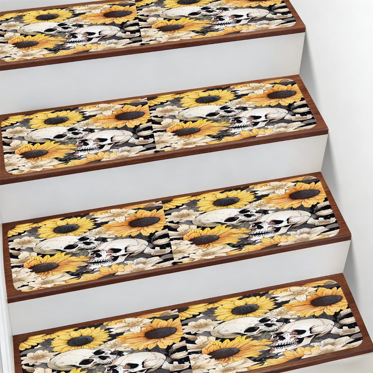 Evita resbalones en casa con alfombras para escaleras de calaveras y girasoles Mexpekil
