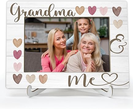 ONDTOM Grandma Gifts, Grandkids Picture Frame, Grandparents Day Mothers Day Gifts, Wood 4x6 Grandma & Me Photo Frame for Desk Display-A08