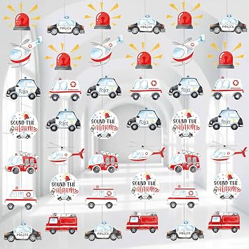 Emergency Vehicle Garlands Rescue Car Birthday Party Decorations Emergency Vehicle Birthday Party Garland Banner Fire Truck Hanging Decor for Police Ambulance Helicopter Theme Baby Shower Supplies