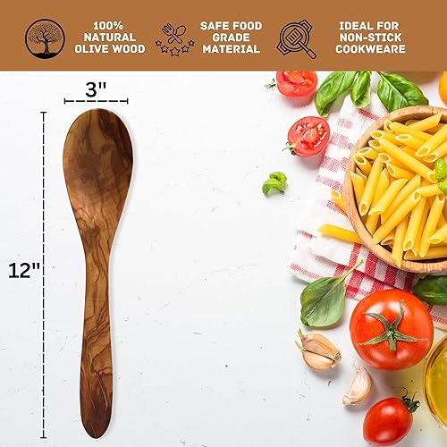Miniatura 2 de The Live Edge - Cucharas de madera de olivo de 12 pulgadas para cocinar  Cucharas grandes de madera para mezclar, sopa y revolver  Utensilios de