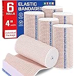 AZEN Premium 6 Pack Elastic Bandage Wrap 4 Inch, Compression Wrap Bandage for Legs, Lymphedema Wraps for Legs, Ankle, Knee, Tummy, Body, Latex-Free