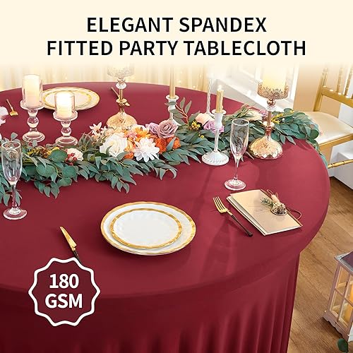 Miniatura 3 de Manteles redondos de elastano marfil de 120 pulgadas para mesa redonda de 60 pulgadas, manteles elásticos redondos ajustables, manteles sin arrugas