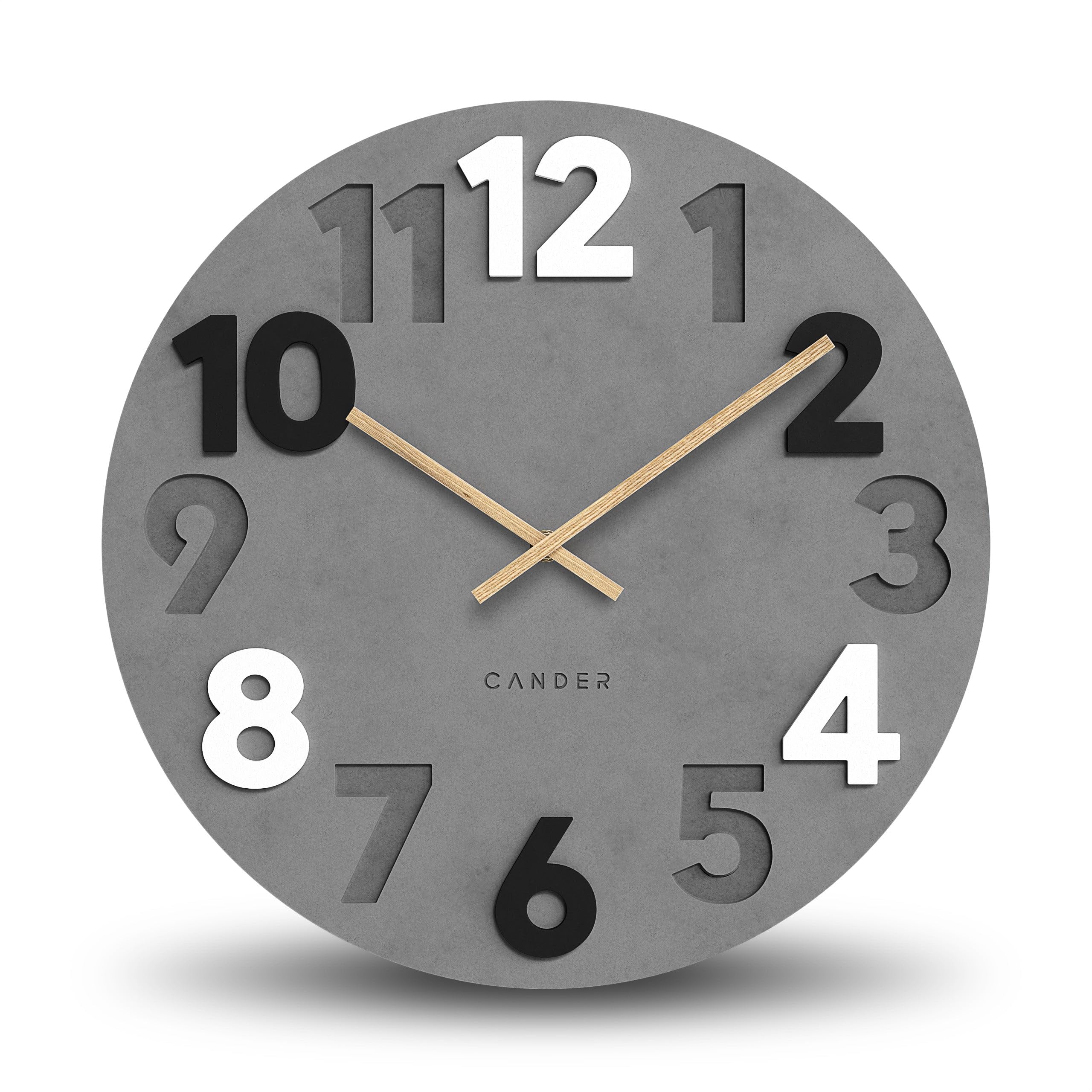 Cander Berlin MNU 2840 N XXL Horloge murale en MDF silencieuse sans bruit de tic-tac 40 cm pour salon moderne vintage avec aiguilles en bois Gris