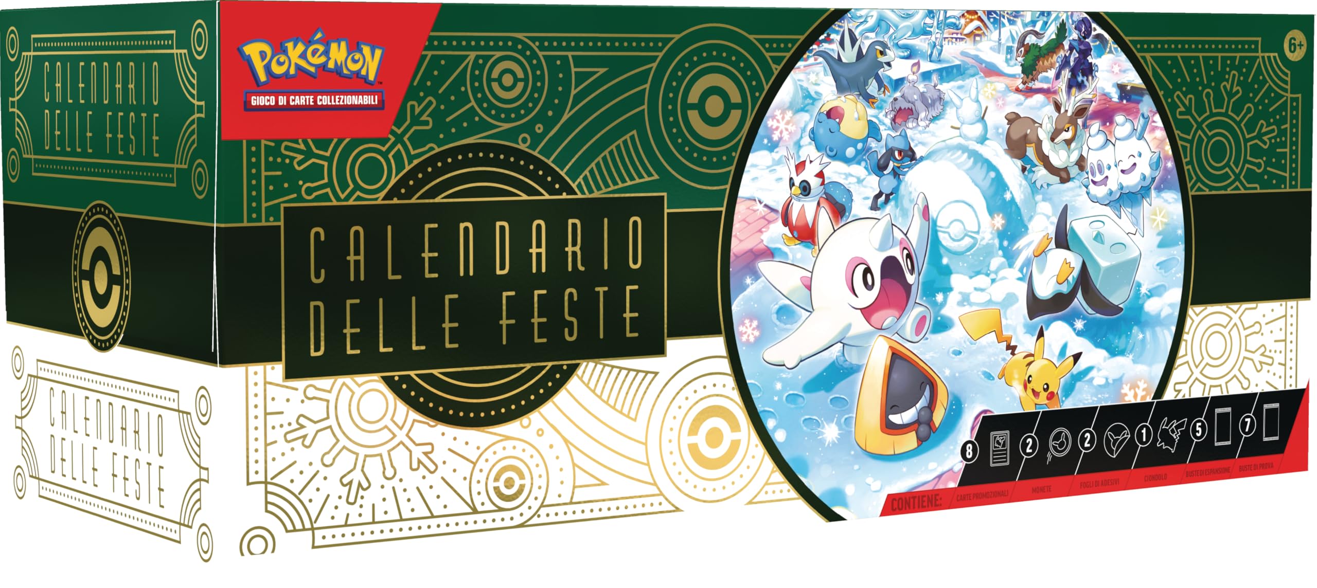 GCC Pokémon: calendario delle feste (otto carte promozionali olografiche, cinque buste di espansione e tanto altro)
