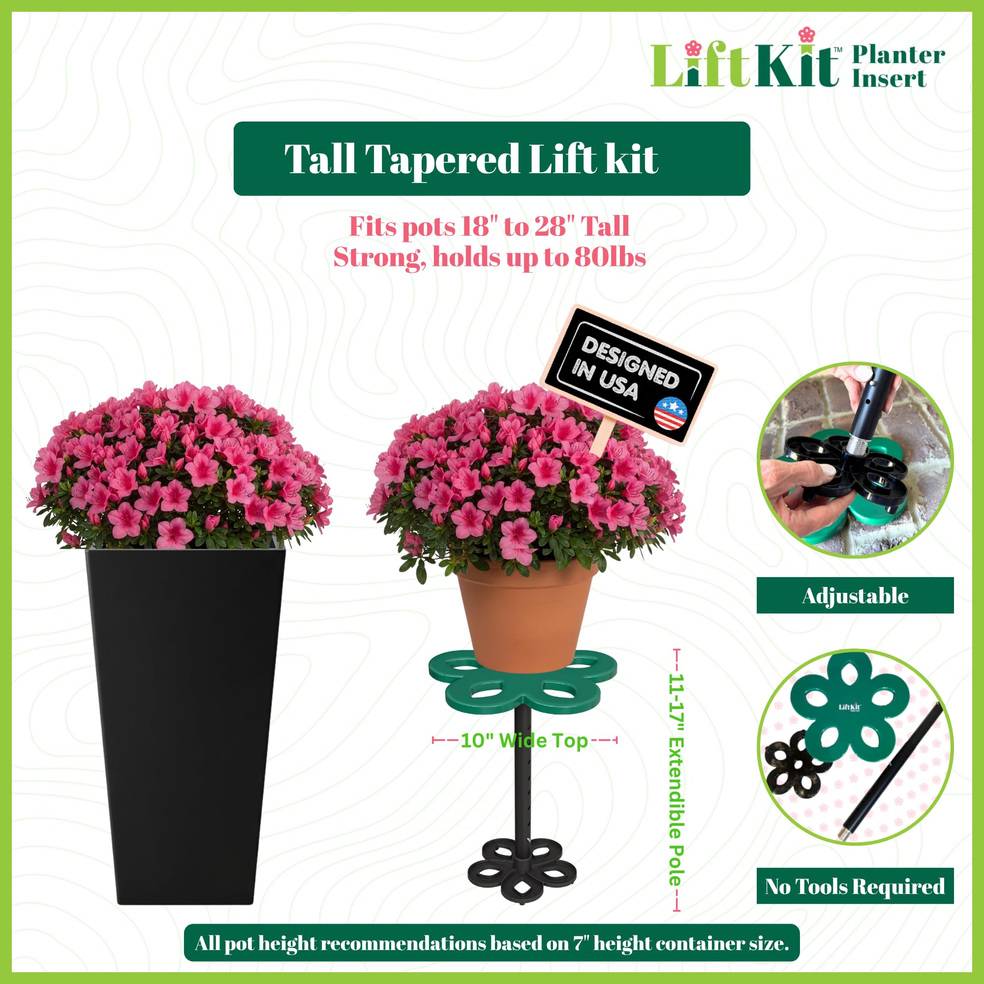 Lift Kit Planter Insert, Wysoki zwężany podnośnik, wypełnij dno wysokich doniczek i dużych pojemników na rośliny, doniczki do wewnątrz i na zewnątrz (wzrost 28-43 cm, podstawa 15 cm, góra 25 cm)