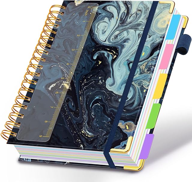 Les carnets Spiral Journal pour le travail, 300 Pages 5 Sujet Notebook College Règle avec les séparateurs & Tabs, Journal des notes pour les étudiantes Note-Takeing et Organisateur (Navy Marble, B5(8 po x 10 po))