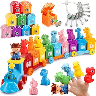 Toddler Montessori Learning Toys for 2 3 4 5 Year Old Boys, Kids Dinosaur Train Matching Toys with Locks & Keys | Counting & Sorting Trains Set, Preschool Toy Boy Girls Birthday Gifts Ages 2-4 3-5 - Amazon product rated Grade A