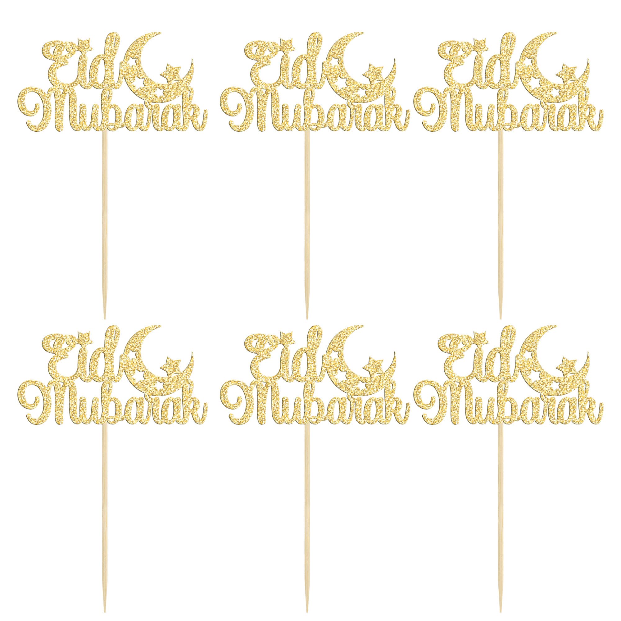 Gyufise 24Pcs Eid Mubarak Cupcake Toppers Gold Glitter Moon Star Ramadan Kareem Cupcake Picks Decorations for Eid Islamic Muslim Theme Party Supplies - Image 3